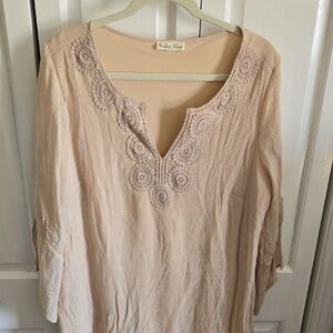 Indigo Rose Beige Crochet-Trim Tunic Dress